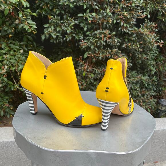 Milenika Handmade Italian High Heel Striped Yellow Ankle Bootie Leather 41 - Picture 2 of 11